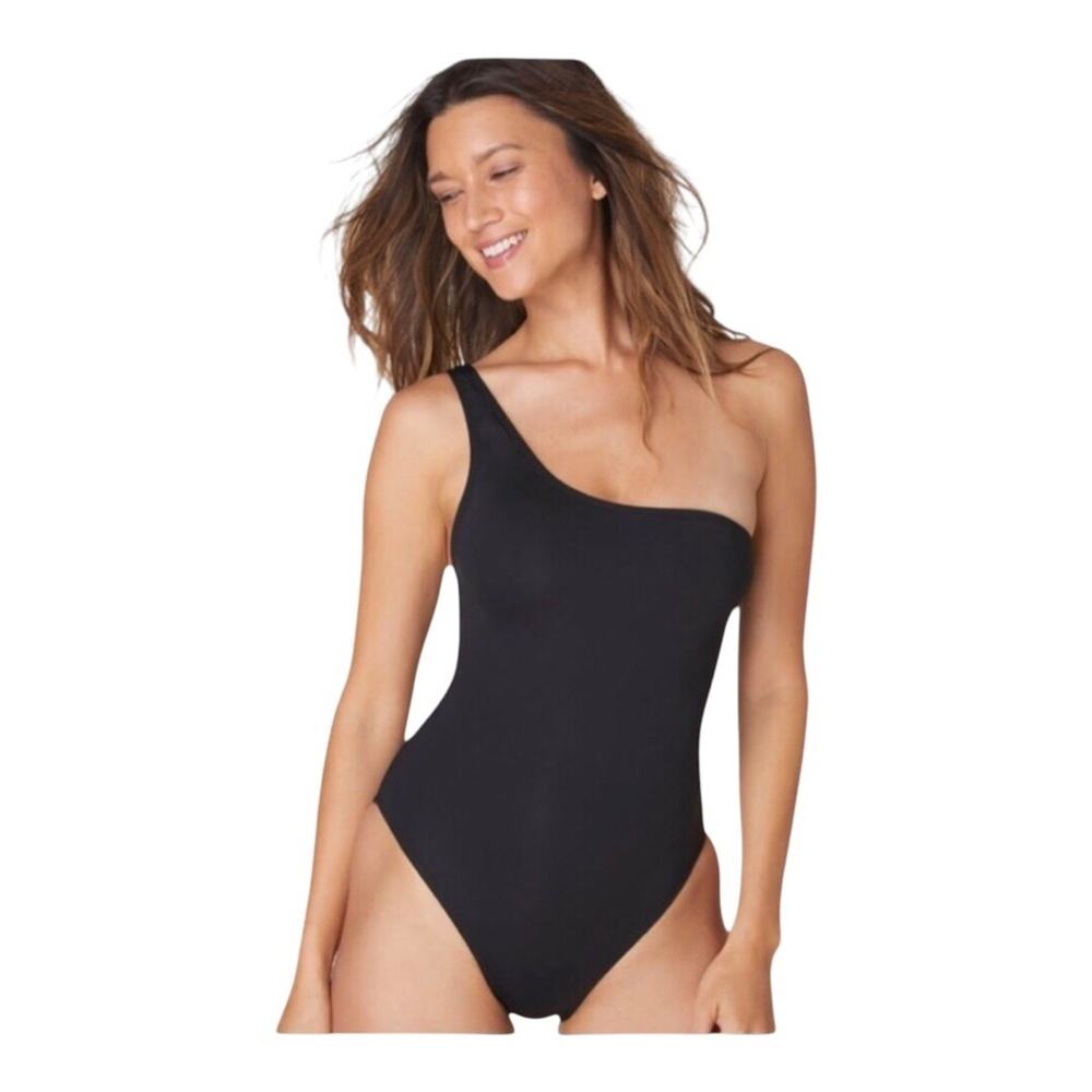 Andie The Nantucket One Shoulder One Piece Swimsuit Black XST NWT Sculpting Chic